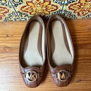 Michael Kors Brown and Gold Leather Flats